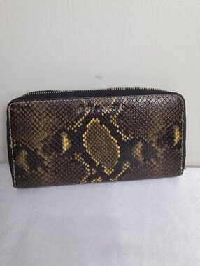 Marc Jacobs Brown and Yellow Snake-Print Zip Wallet